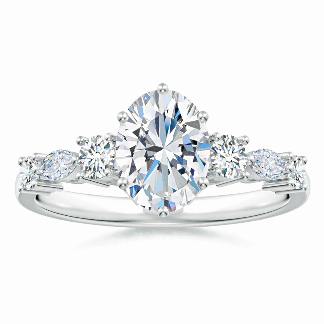 Lab-Grown Classic Oval Diamond Side Stone Engagement Ring