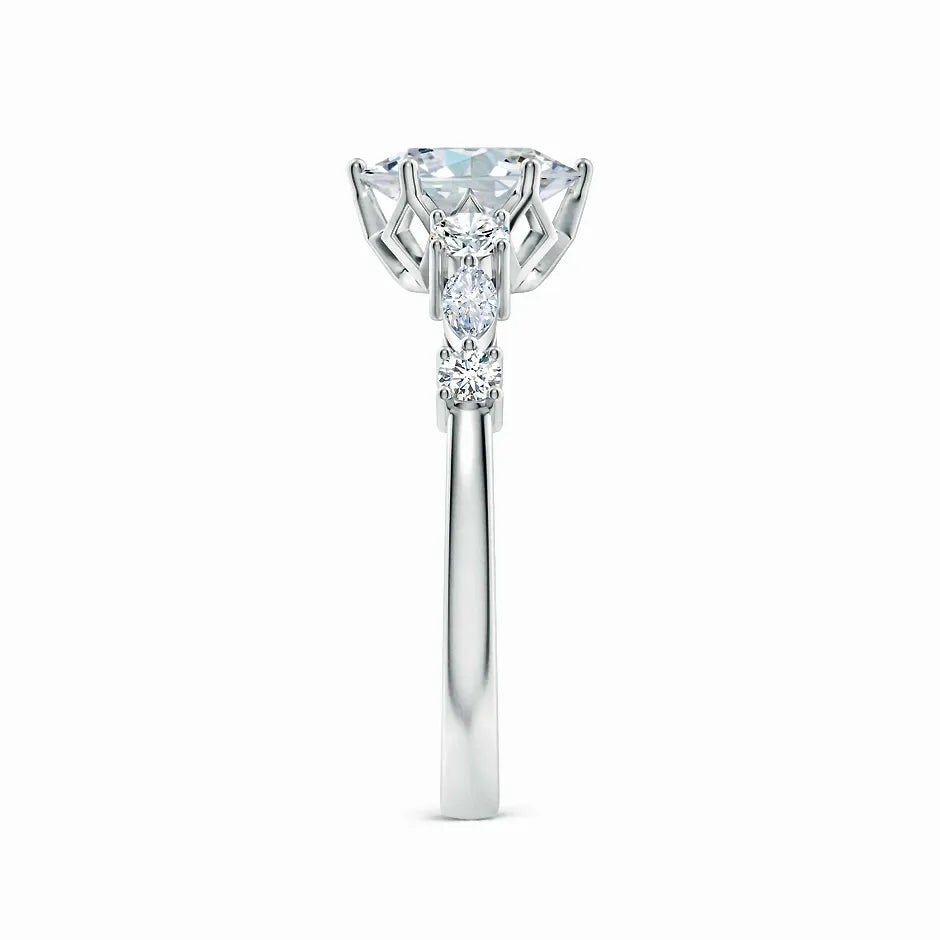 Lab-Grown Classic Oval Diamond Side Stone Engagement Ring