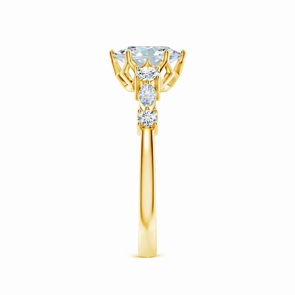 Lab-Grown Classic Oval Diamond Side Stone Engagement Ring