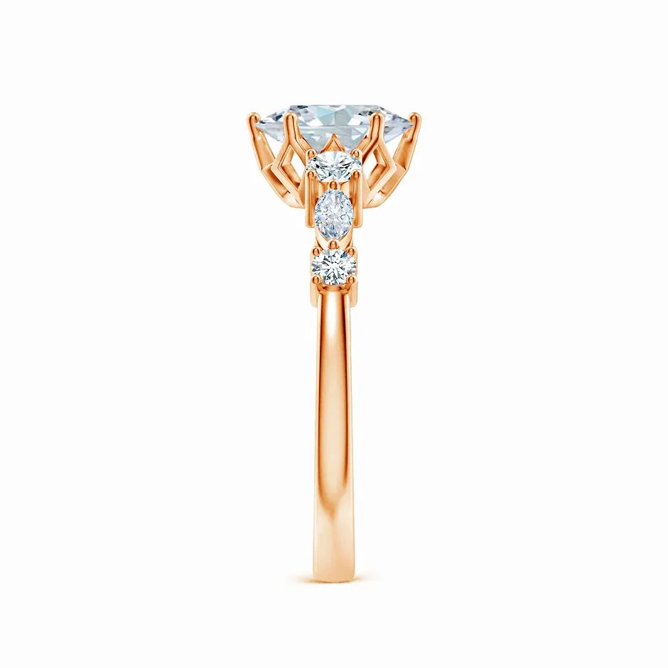 Lab-Grown Classic Oval Diamond Side Stone Engagement Ring