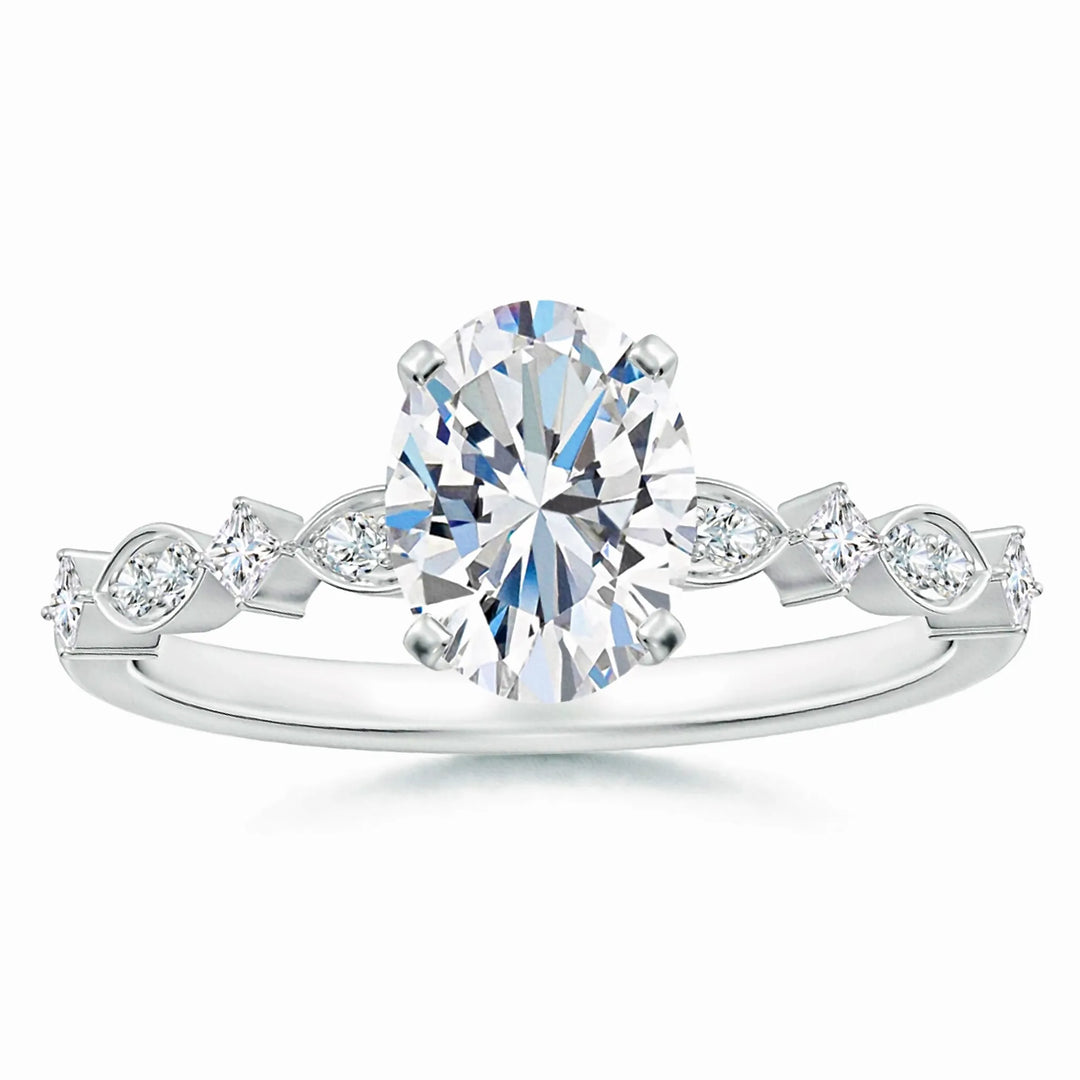 Oval Lab-Grown Diamond Engagement Ring with Marquise Motifs