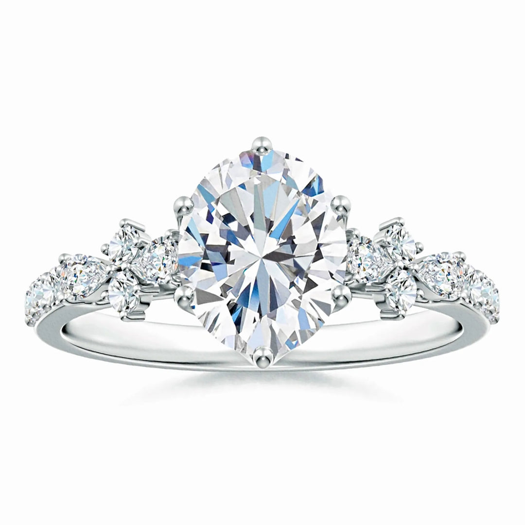 Lab-Grown Oval Diamond Side Stone Engagement Ring with Accents