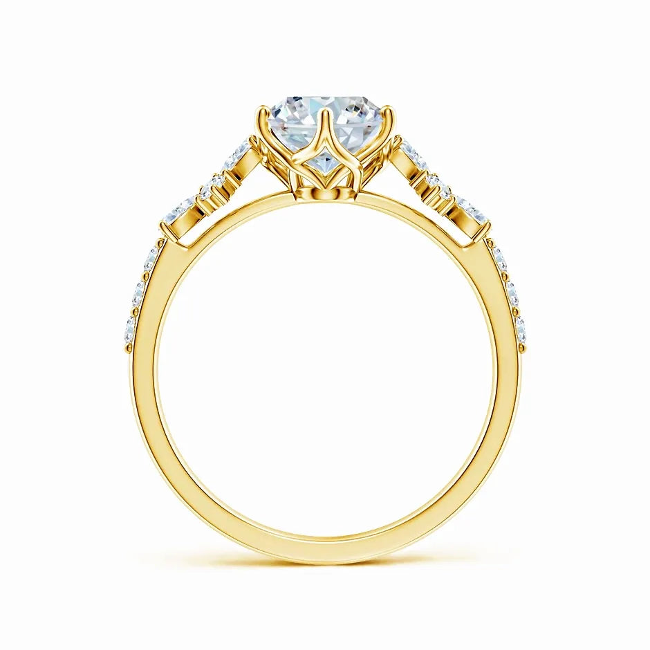 Lab-Grown Oval Diamond Side Stone Engagement Ring with Accents