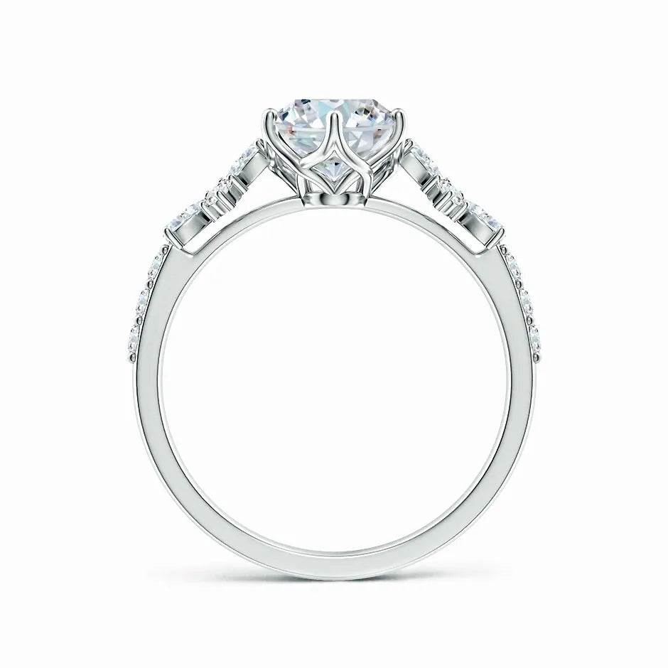 Lab-Grown Oval Diamond Side Stone Engagement Ring with Accents