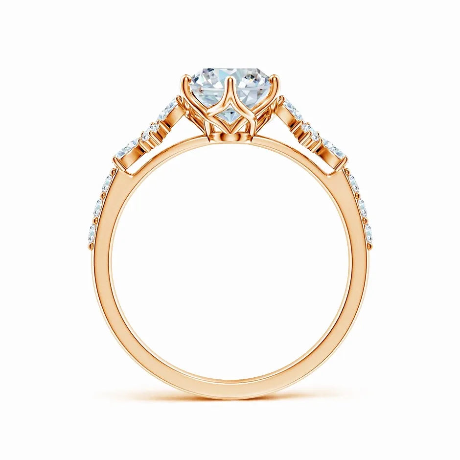 Lab-Grown Oval Diamond Side Stone Engagement Ring with Accents