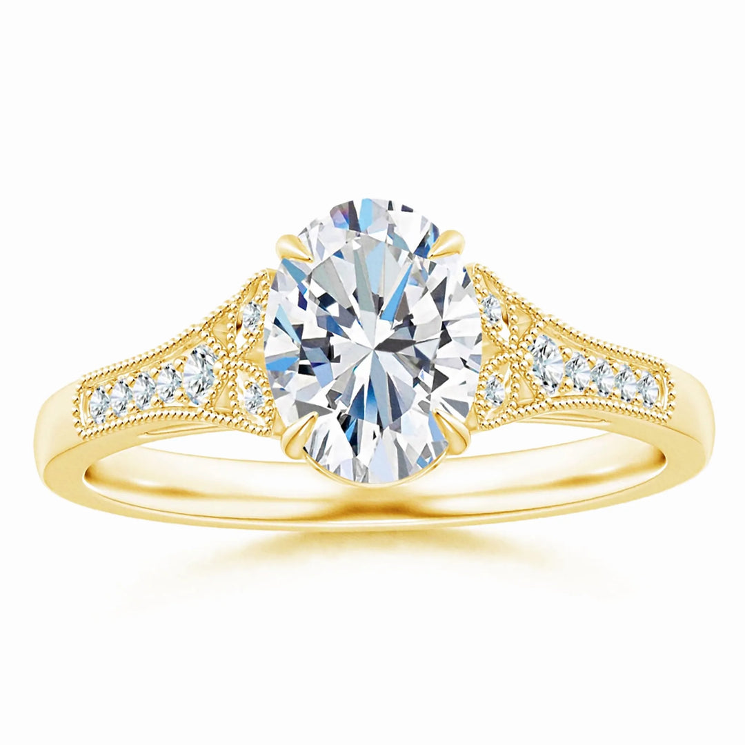Lab-Grown Aeon Vintage Inspired Oval Diamond Solitaire Engagement Ring with Milgrain