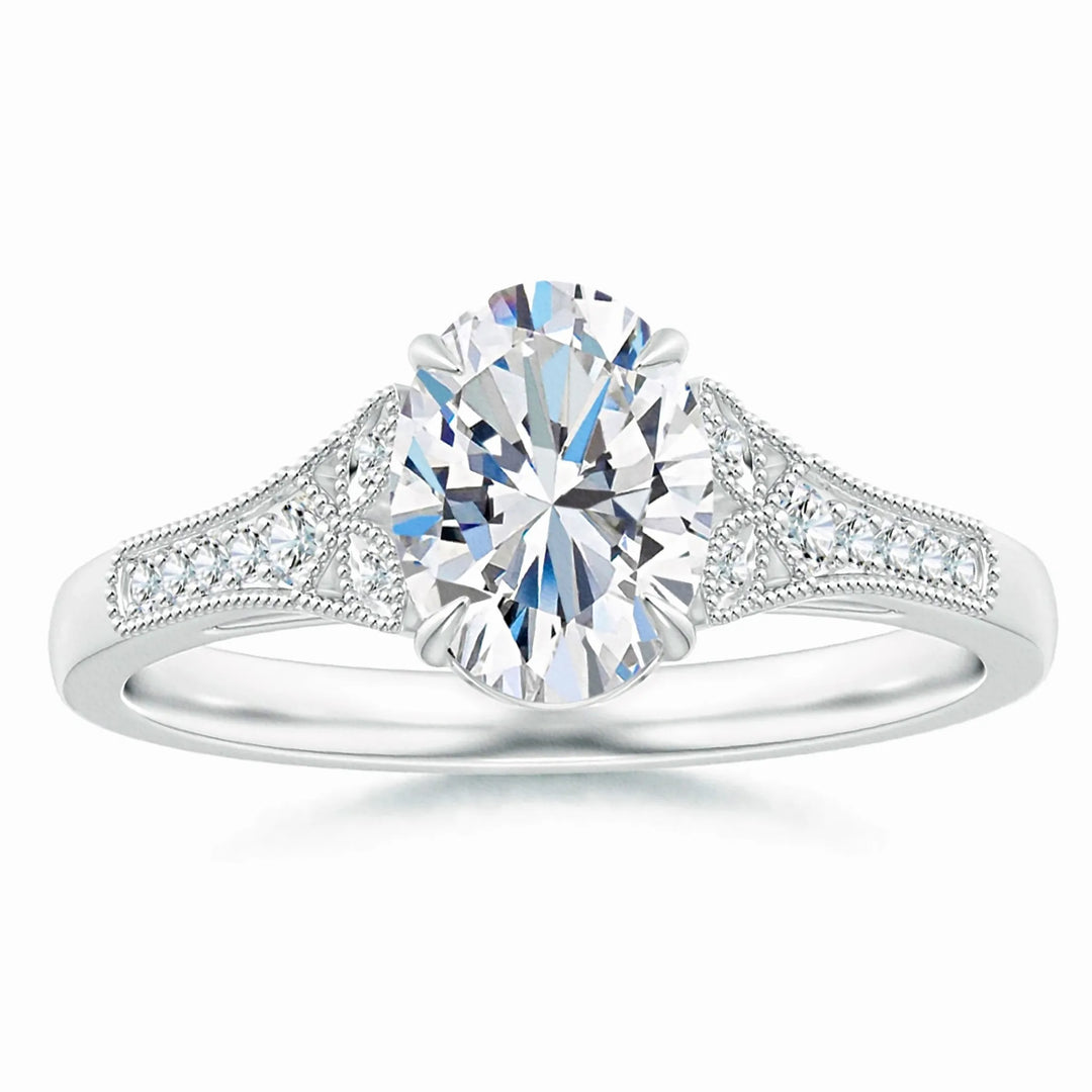 Lab-Grown Aeon Vintage Inspired Oval Diamond Solitaire Engagement Ring with Milgrain