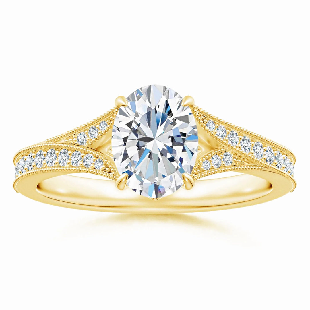 Lab-Grown Vintage Inspired Oval Diamond Split Shank Engagement Ring