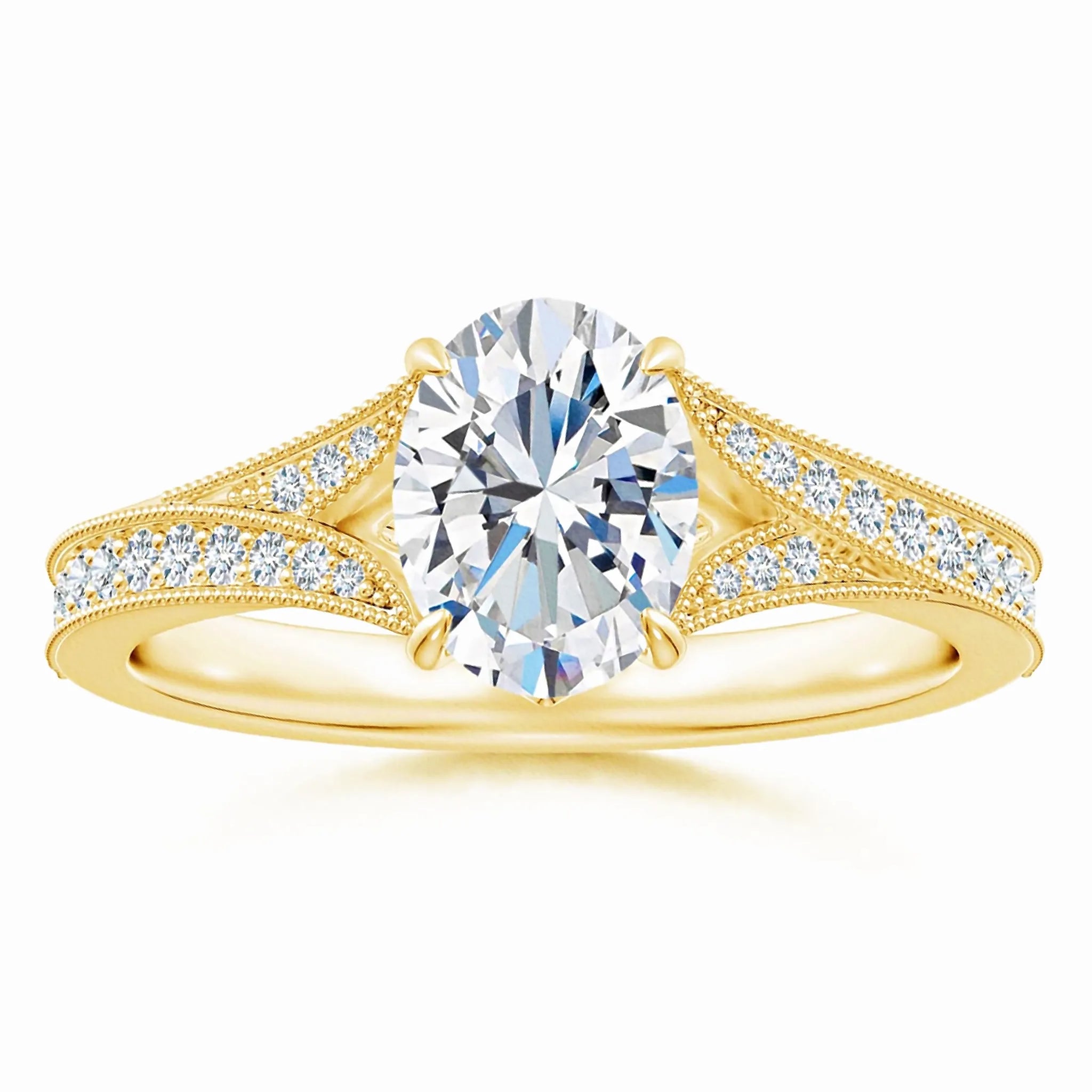 Lab-Grown Vintage Inspired Oval Diamond Split Shank Engagement Ring