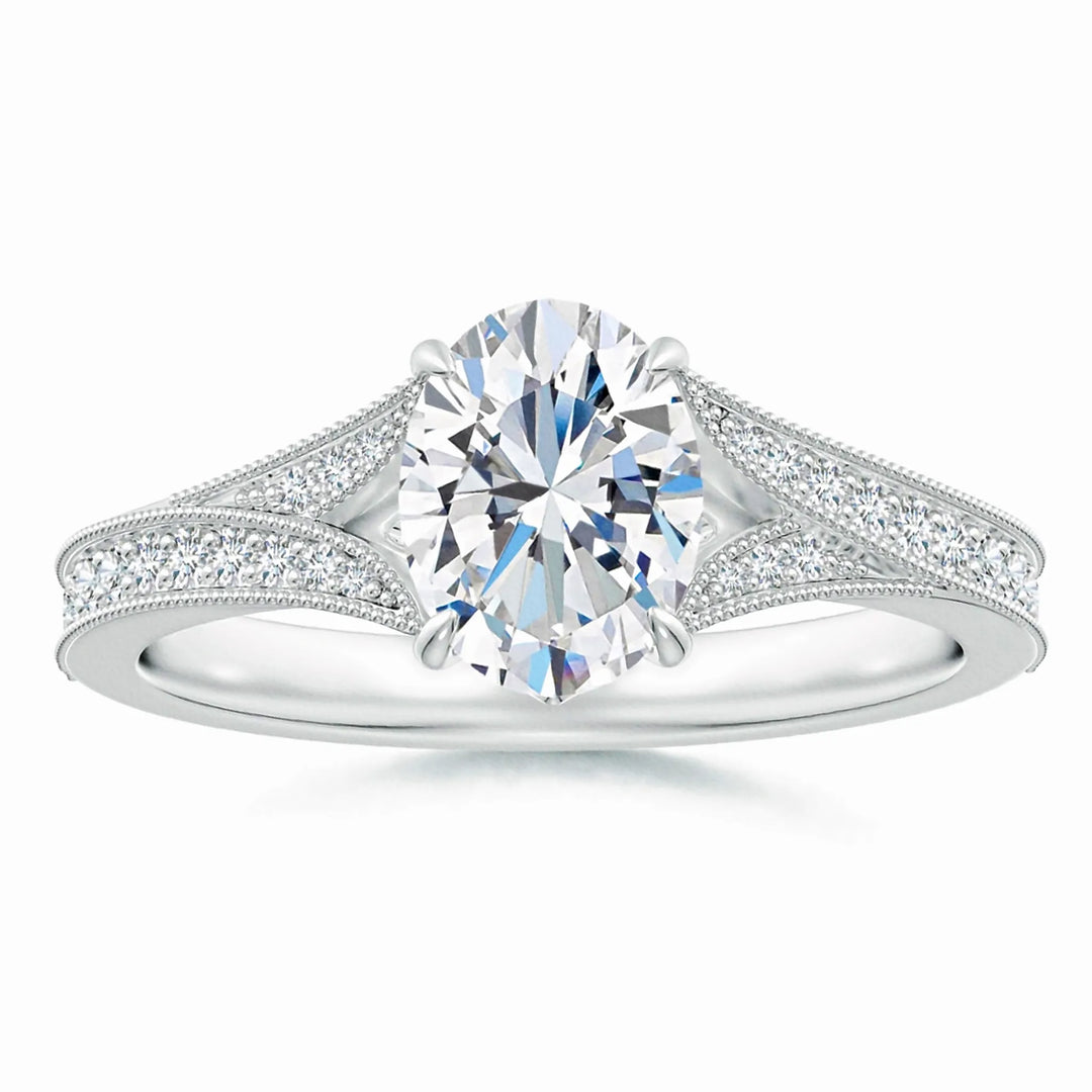 Lab-Grown Vintage Inspired Oval Diamond Split Shank Engagement Ring