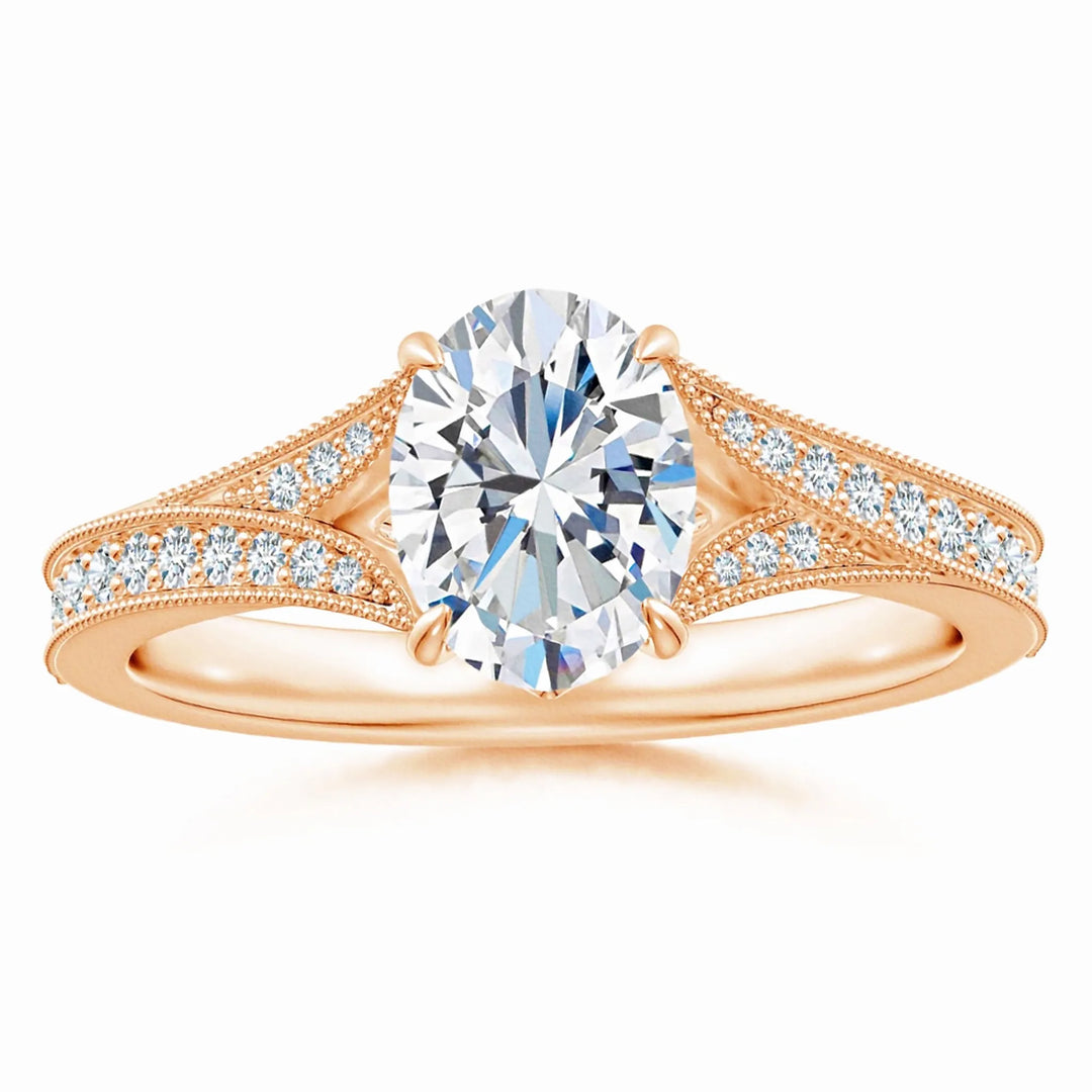 Lab-Grown Vintage Inspired Oval Diamond Split Shank Engagement Ring