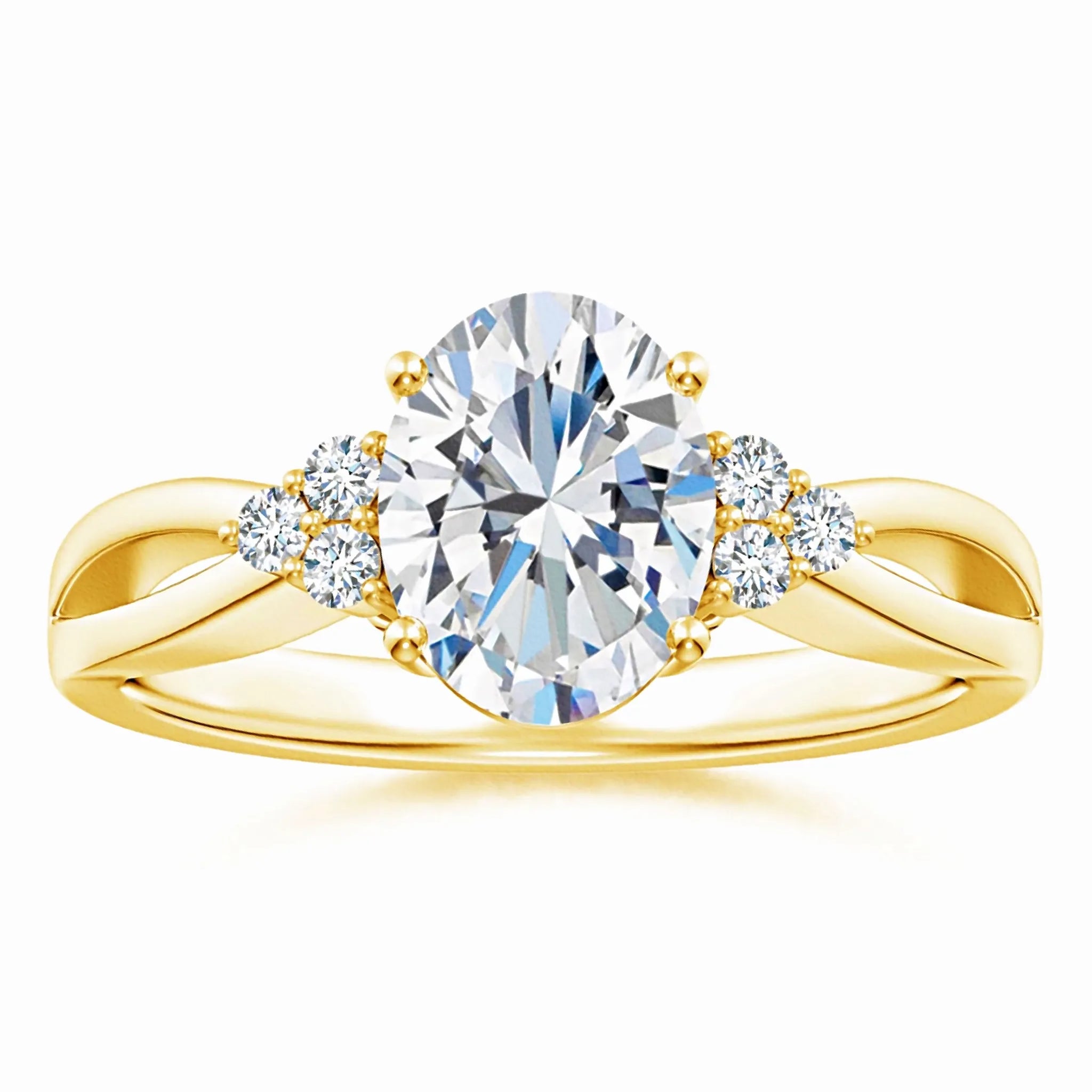 Lab-Grown Solitaire Oval Diamond Split Shank Ring with Accents
