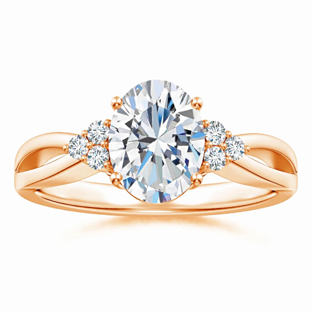 Lab-Grown Solitaire Oval Diamond Split Shank Ring with Accents