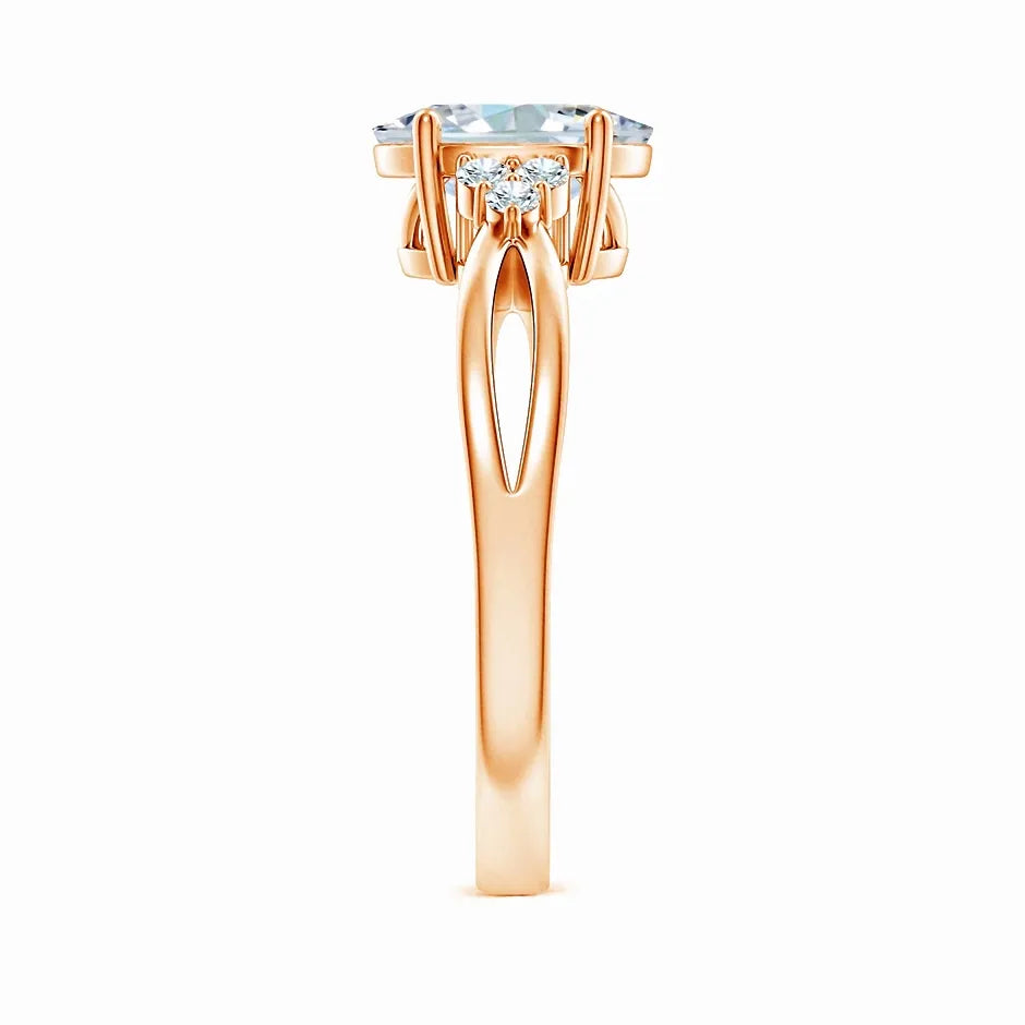 Lab-Grown Solitaire Oval Diamond Split Shank Ring with Accents