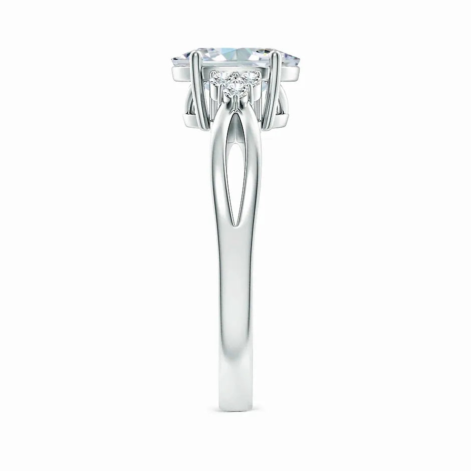 Lab-Grown Solitaire Oval Diamond Split Shank Ring with Accents