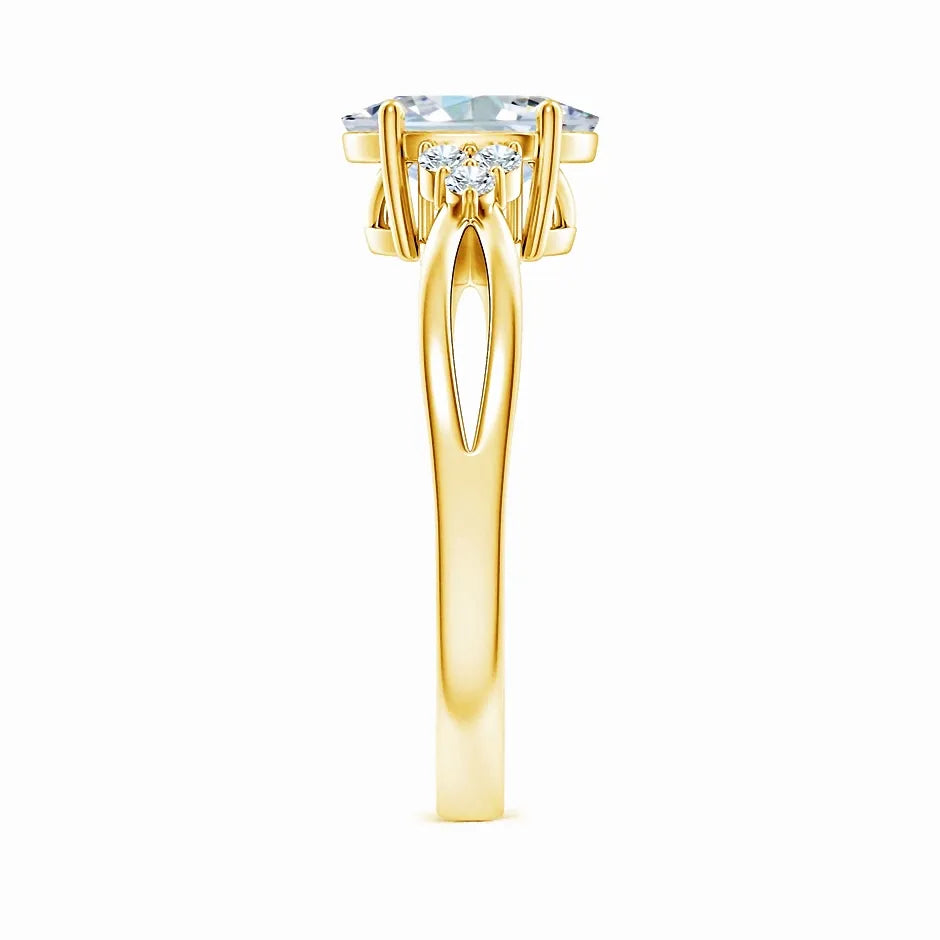 Lab-Grown Solitaire Oval Diamond Split Shank Ring with Accents
