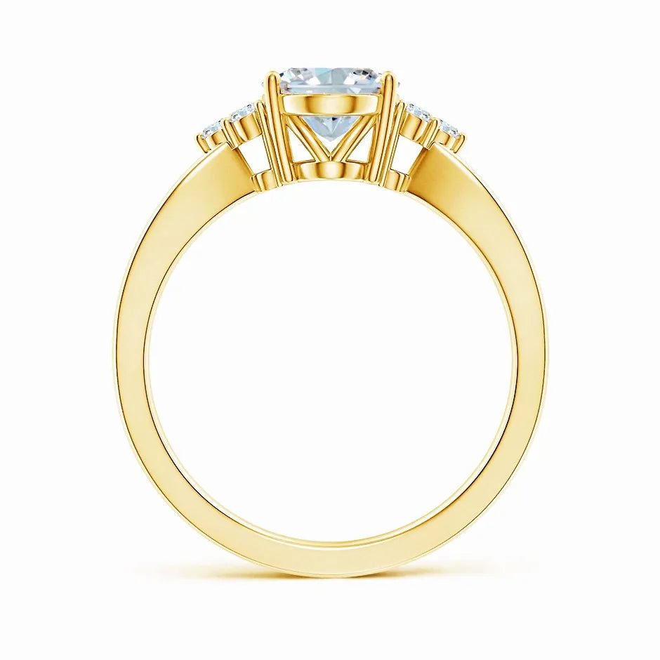 Lab-Grown Solitaire Oval Diamond Split Shank Ring with Accents