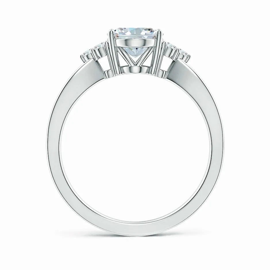Lab-Grown Solitaire Oval Diamond Split Shank Ring with Accents