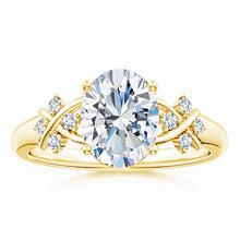 Lab-Grown Solitaire Oval Diamond Criss Cross Ring with Diamonds