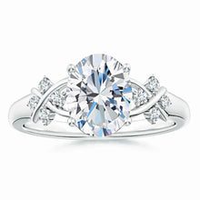 Lab-Grown Solitaire Oval Diamond Criss Cross Ring with Diamonds