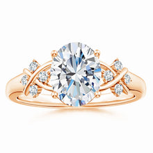 Lab-Grown Solitaire Oval Diamond Criss Cross Ring with Diamonds