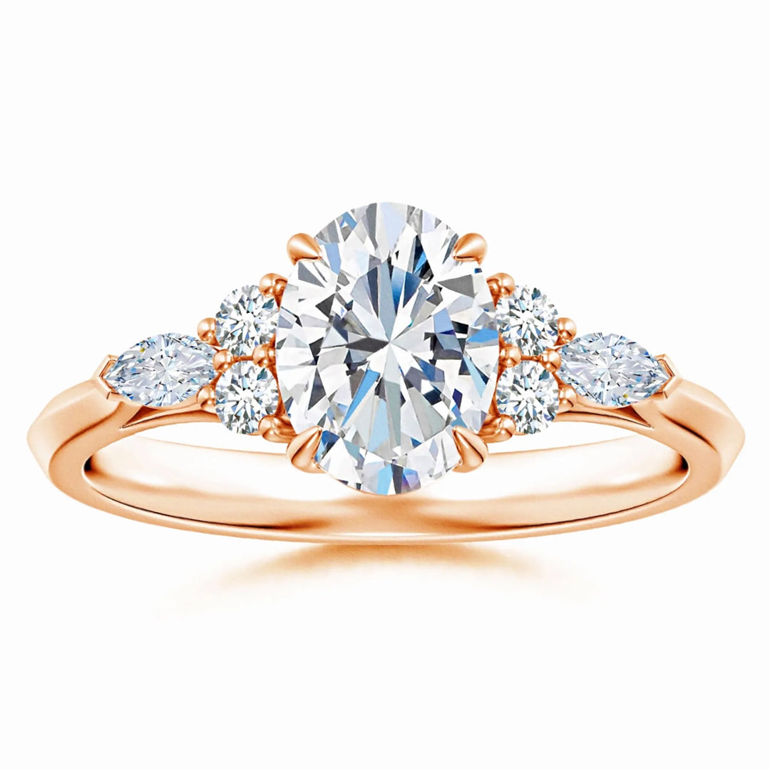 Lab-Grown Oval Diamond Side Stone Engagement Ring with Diamonds