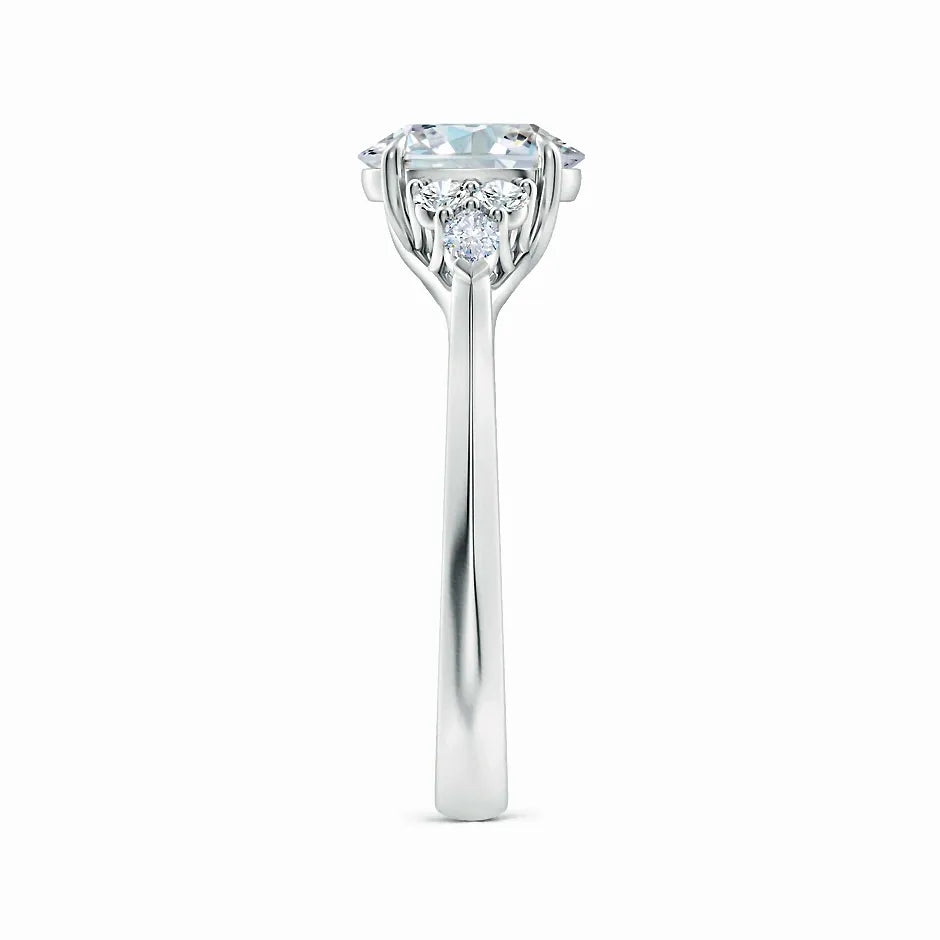 Lab-Grown Oval Diamond Side Stone Engagement Ring with Diamonds