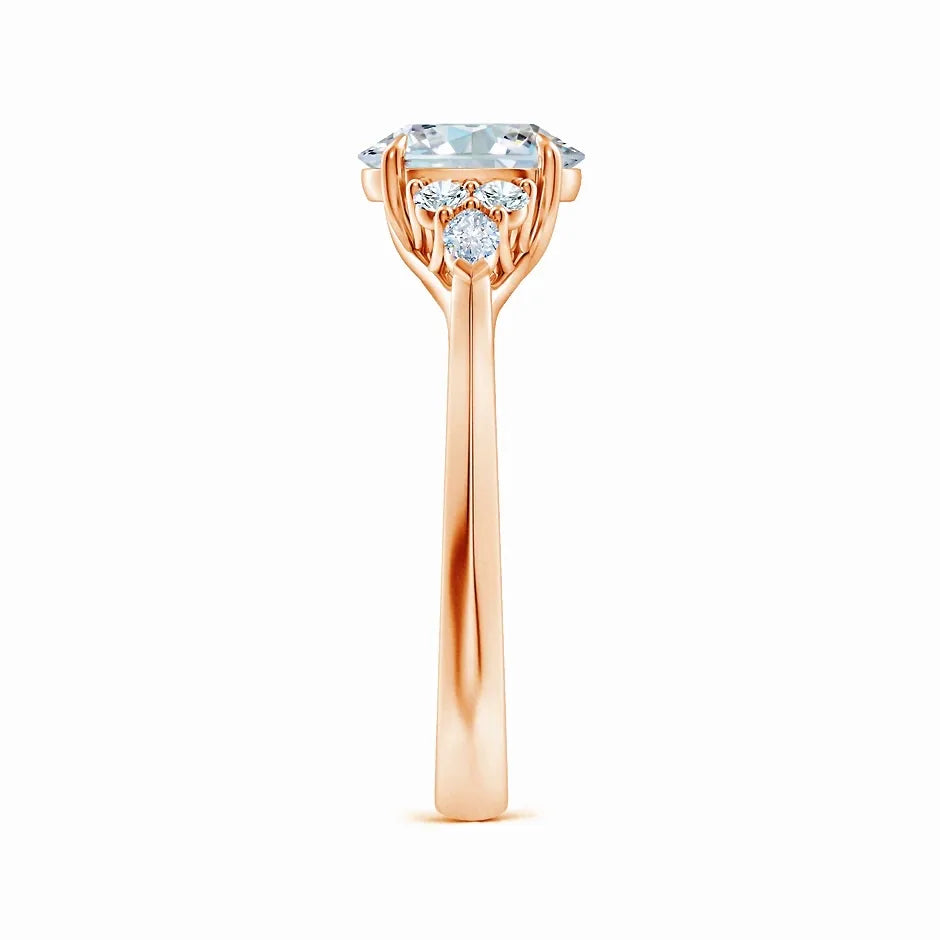 Lab-Grown Oval Diamond Side Stone Engagement Ring with Diamonds