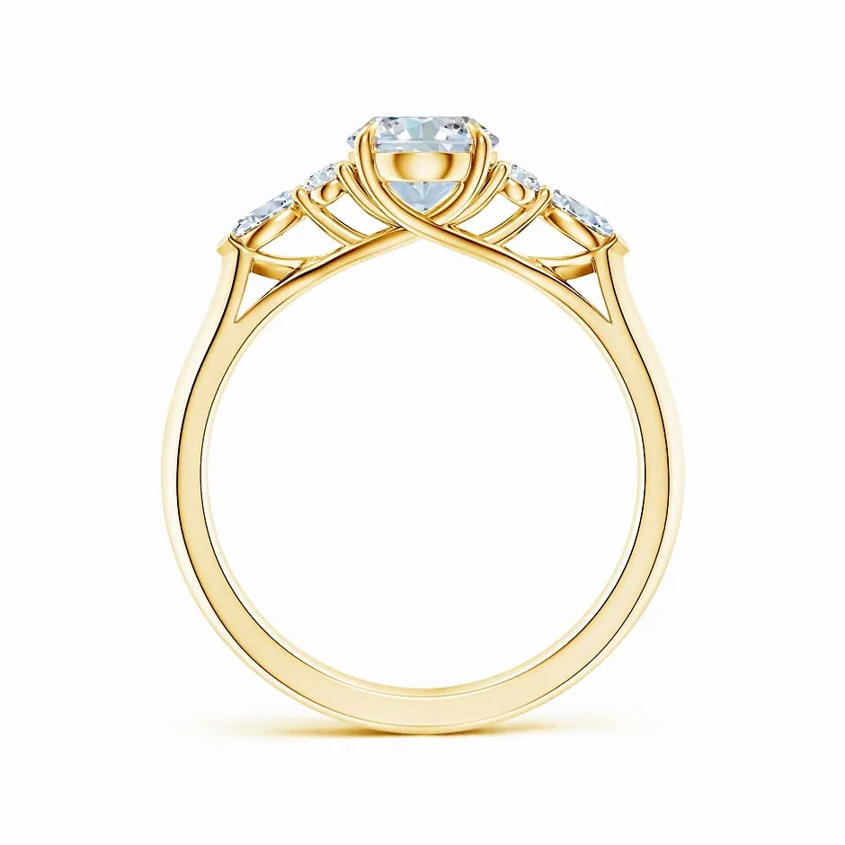 Lab-Grown Oval Diamond Side Stone Engagement Ring with Diamonds