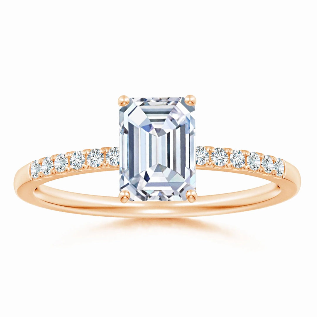 Lab-Grown Emerald-Cut Diamond Engagement Ring with Lab Diamond Accents