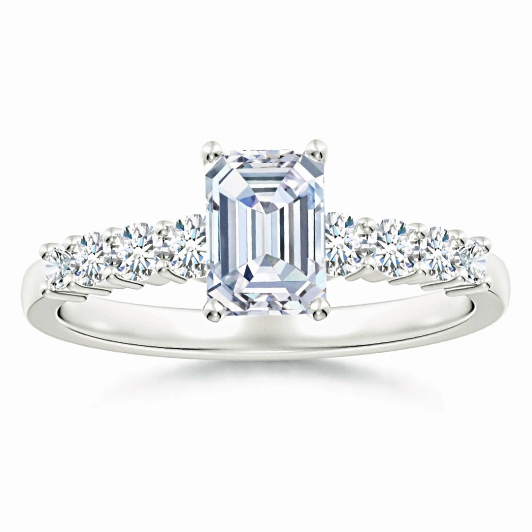 Lab-Grown Solitaire Emerald-Cut Diamond Graduated Engagement Ring