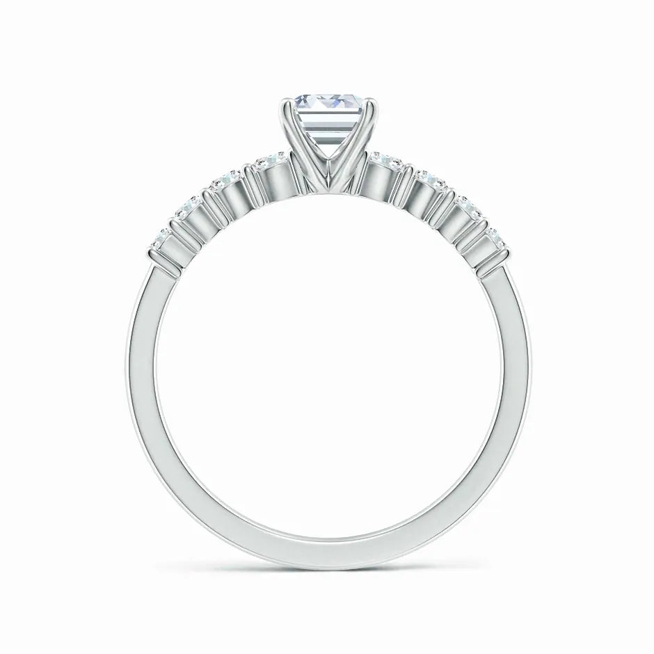 Lab-Grown Solitaire Emerald-Cut Diamond Graduated Engagement Ring