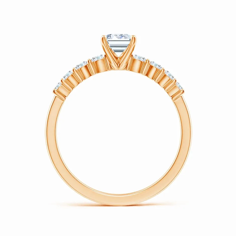 Lab-Grown Solitaire Emerald-Cut Diamond Graduated Engagement Ring