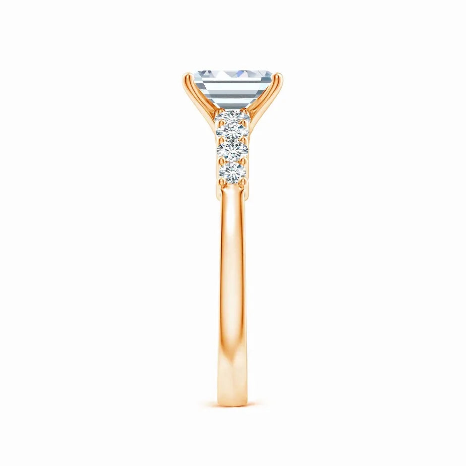 Lab-Grown Solitaire Emerald-Cut Diamond Graduated Engagement Ring