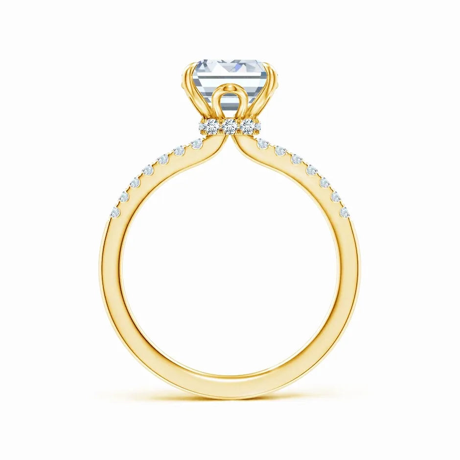 Lab-Grown Emerald-Cut Diamond Hidden Halo Engagement Ring