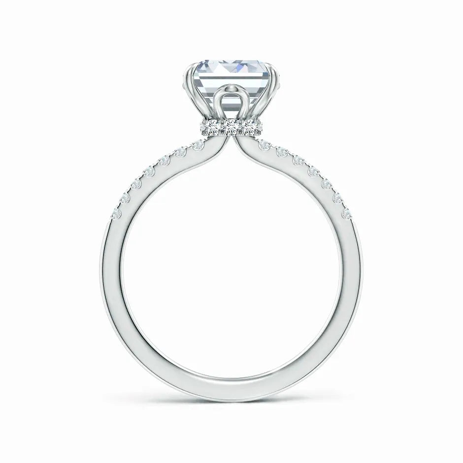 Lab-Grown Emerald-Cut Diamond Hidden Halo Engagement Ring