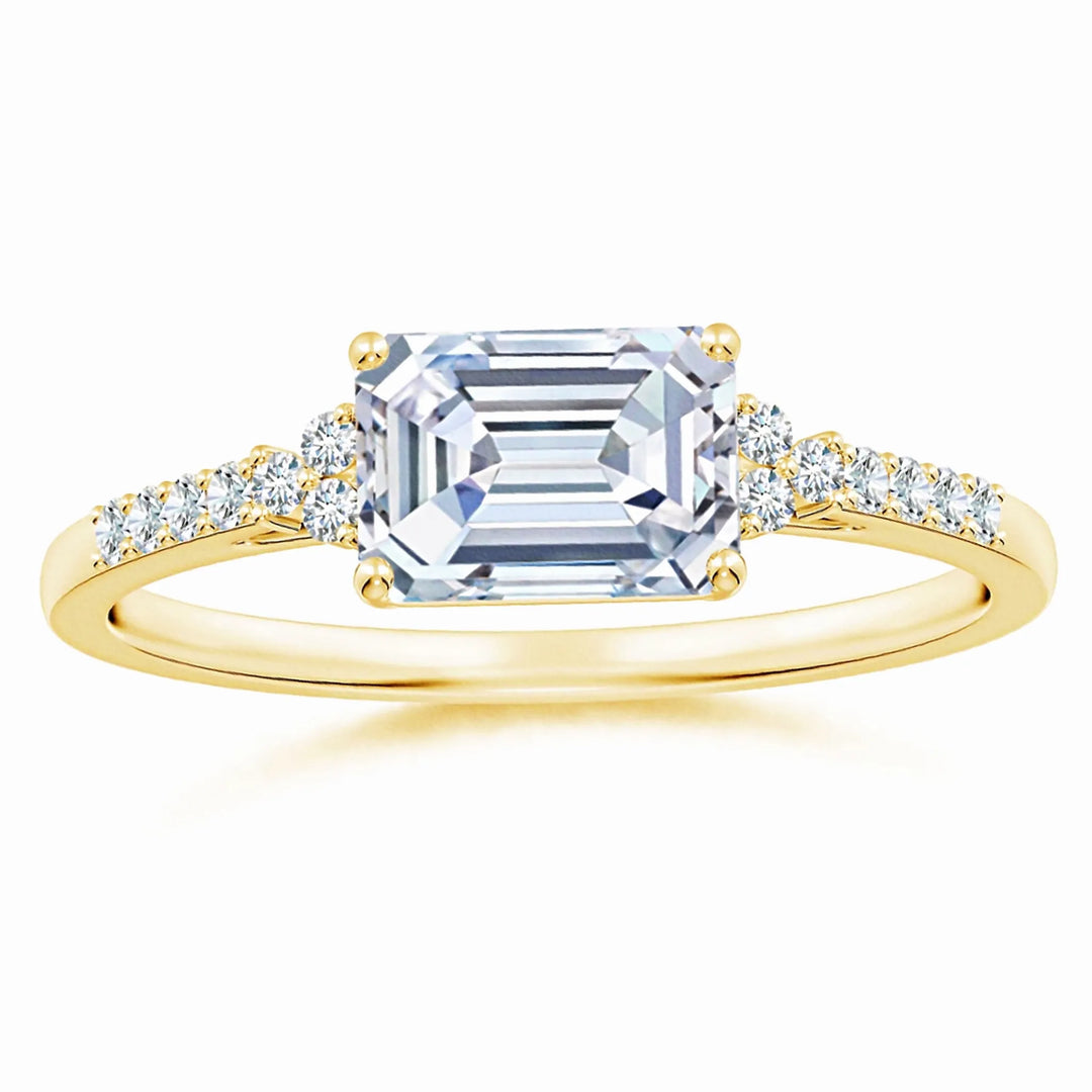 Lab-Grown East-West Emerald-Cut Diamond Side Stone Engagement Ring