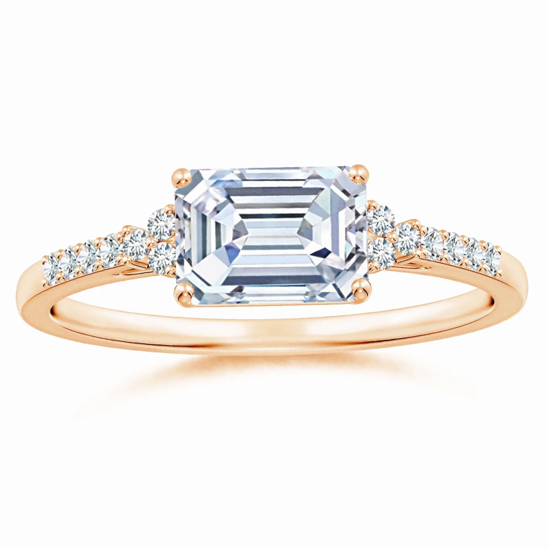 Lab-Grown East-West Emerald-Cut Diamond Side Stone Engagement Ring