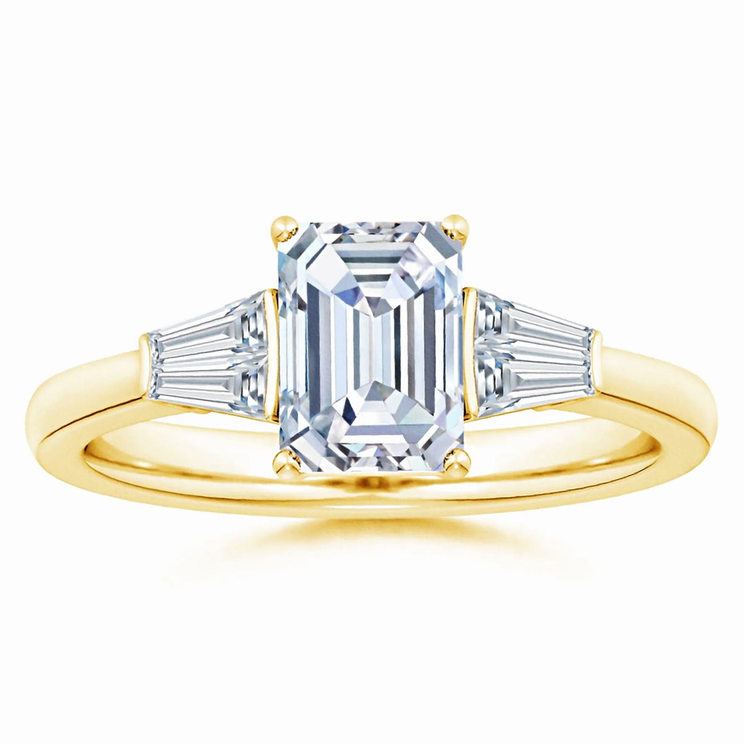 Lab-Grown Emerald-Cut and Twin Tapered Baguette Diamond Side Stone Engagement Ring