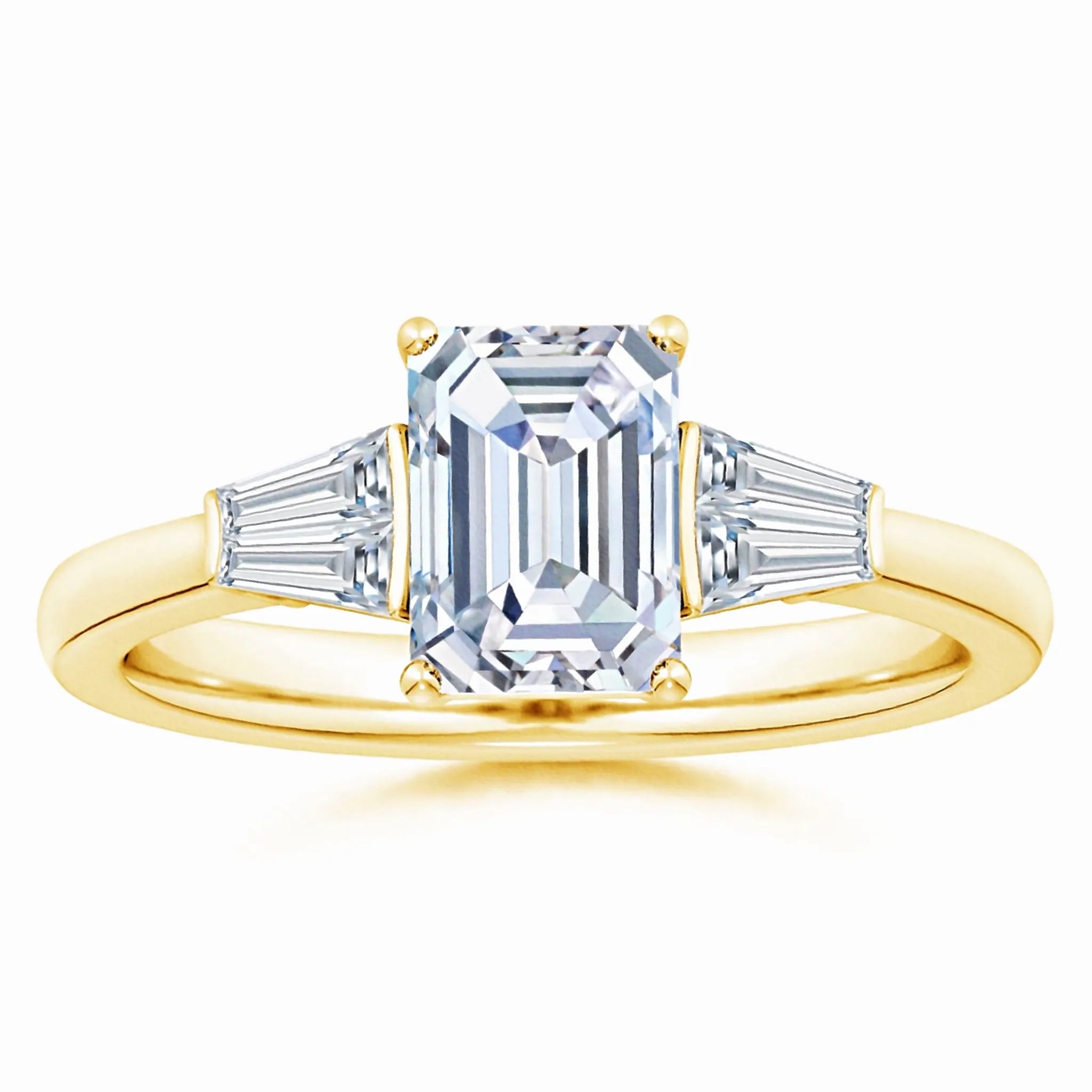 Lab-Grown Emerald-Cut and Twin Tapered Baguette Diamond Side Stone Engagement Ring
