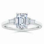 Load image into Gallery viewer, Lab-Grown Emerald-Cut and Twin Tapered Baguette Diamond Side Stone Engagement Ring
