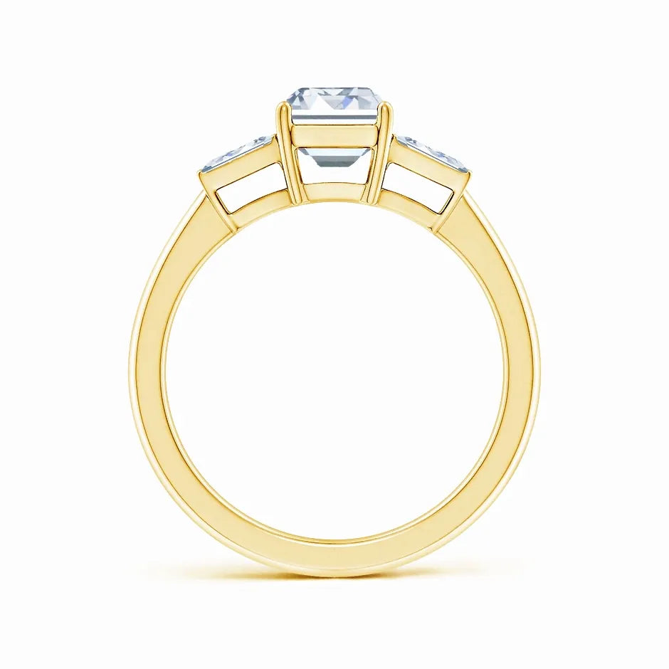 Lab-Grown Emerald-Cut and Twin Tapered Baguette Diamond Side Stone Engagement Ring