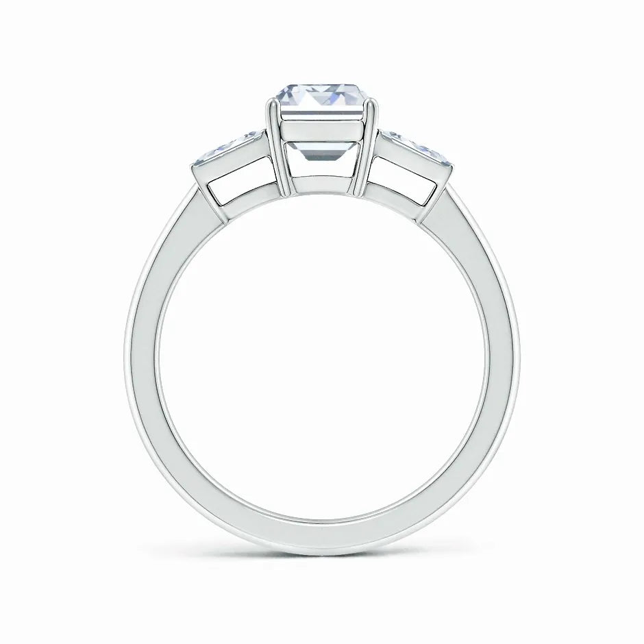 Lab-Grown Emerald-Cut and Twin Tapered Baguette Diamond Side Stone Engagement Ring