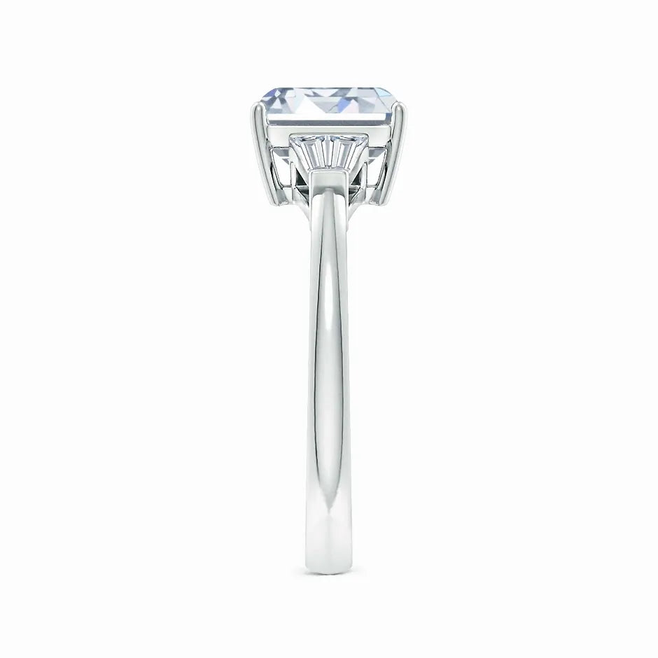 Lab-Grown Emerald-Cut and Twin Tapered Baguette Diamond Side Stone Engagement Ring