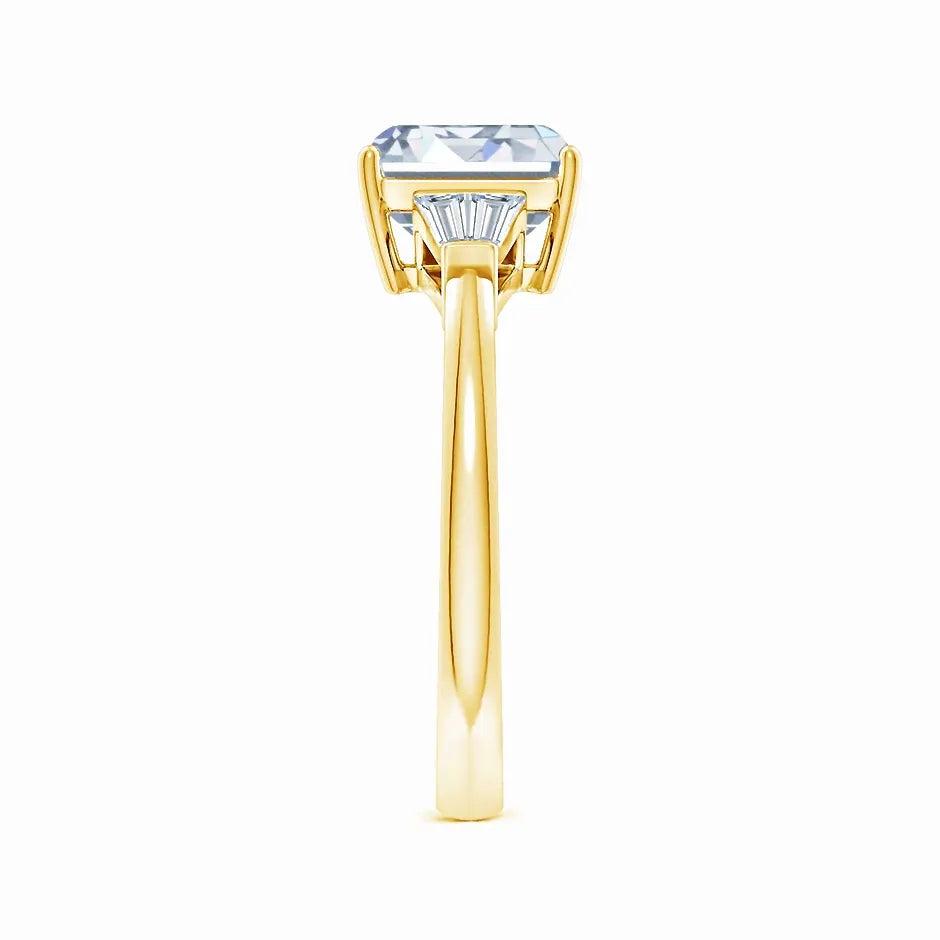 Lab-Grown Emerald-Cut and Twin Tapered Baguette Diamond Side Stone Engagement Ring
