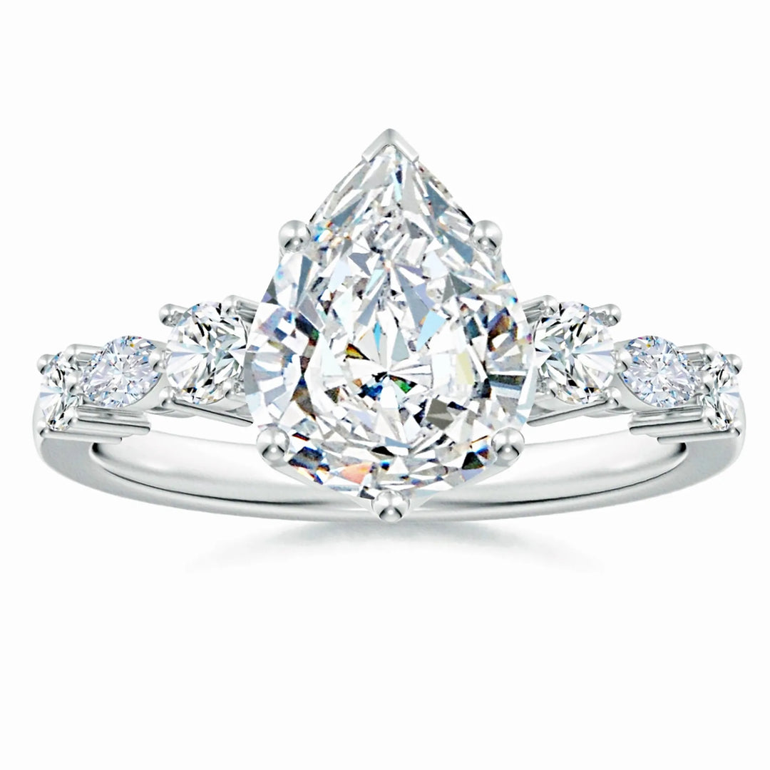 Lab-Grown Classic Pear Shape Diamond Side Stone Engagement Ring