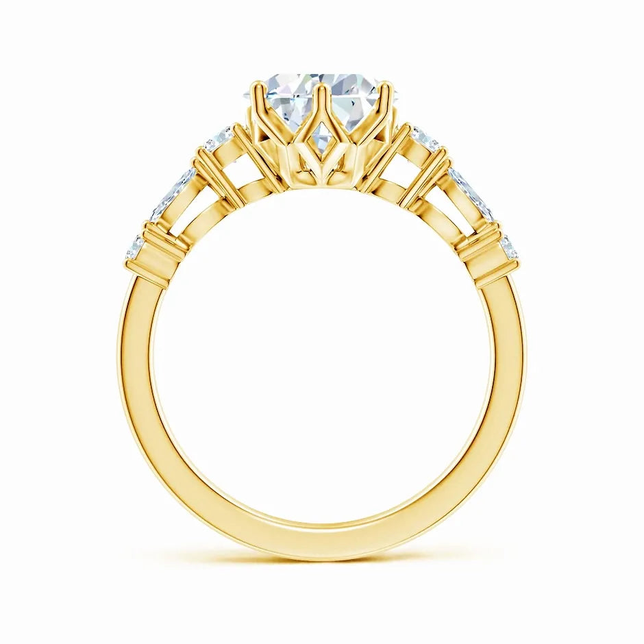 Lab-Grown Classic Pear Shape Diamond Side Stone Engagement Ring