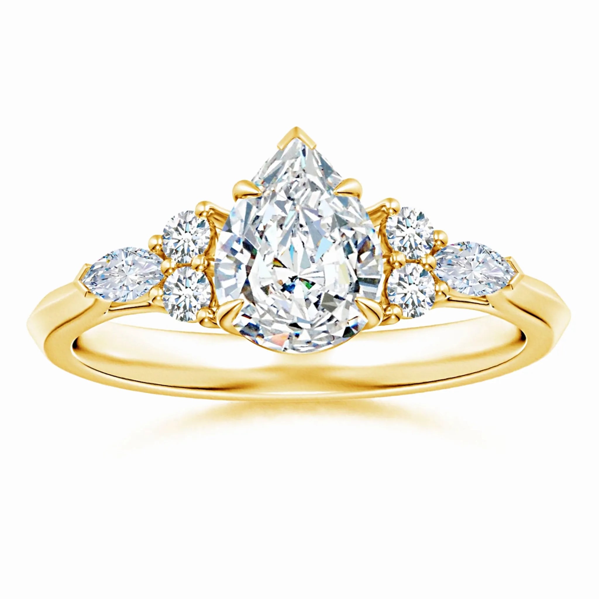 Lab-Grown Pear Shape Diamond Side Stone Engagement Ring with Diamonds