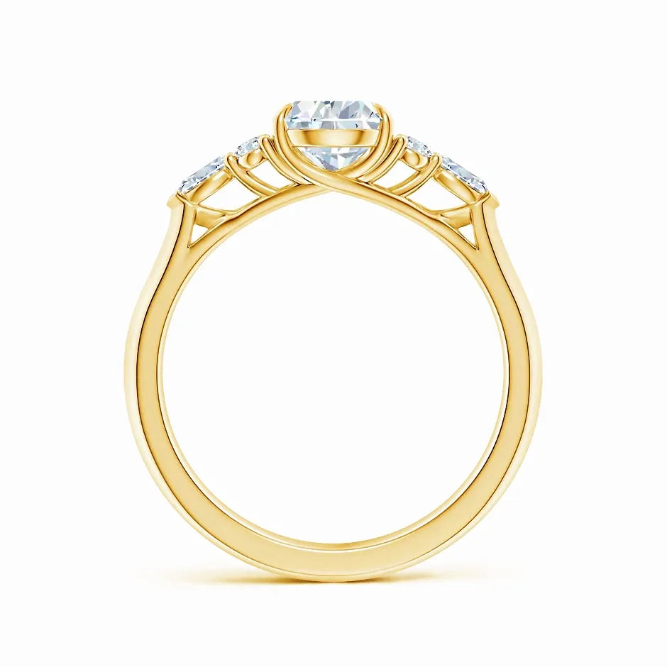 Lab-Grown Pear Shape Diamond Side Stone Engagement Ring with Diamonds