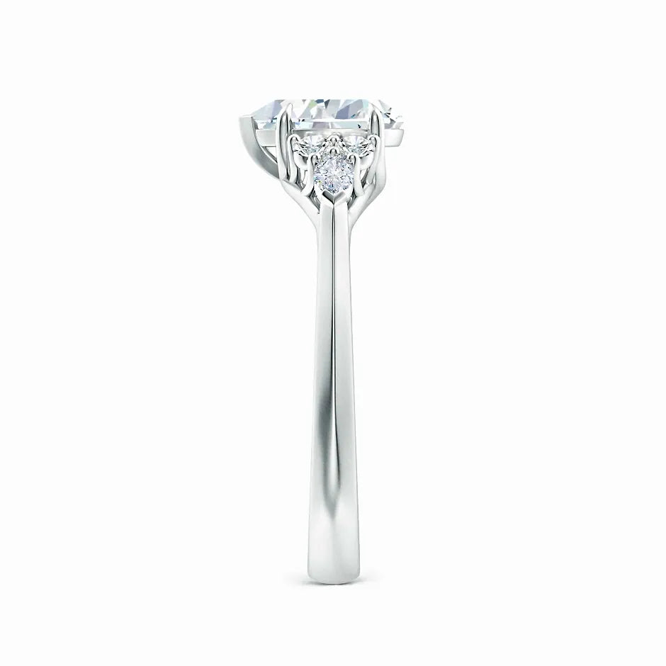 Lab-Grown Pear Shape Diamond Side Stone Engagement Ring with Diamonds